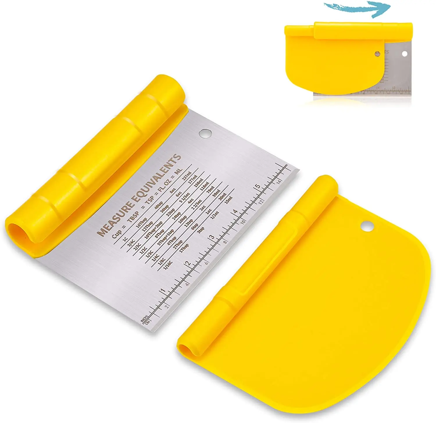 2In1 Flexible Plastic Bowl Scraper Bread Pizza Cake Dough Baking,Stainless  Steel Dough Pastry Cutter Scraper