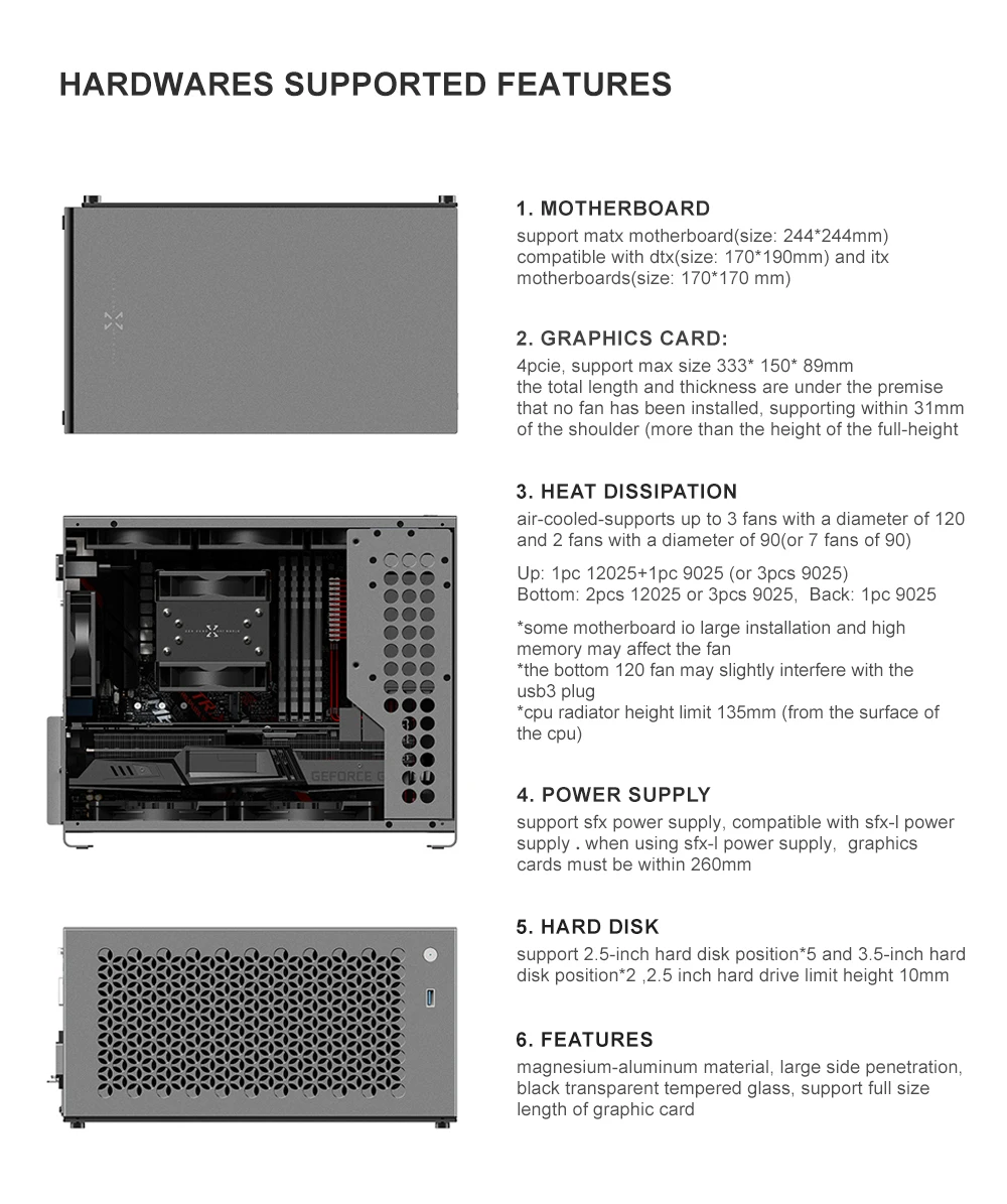 Aluminum Alloy Mini Desktop Computer Chassis Micro MATX PC Case for Gaming Office Home Personal DIY Installation Use