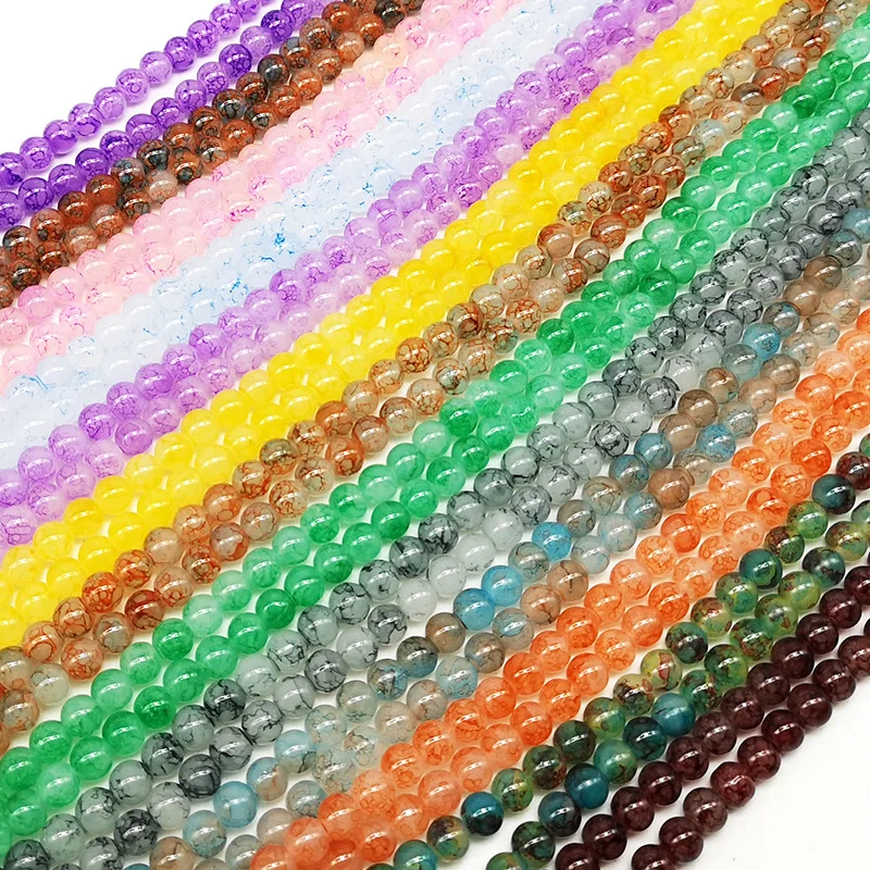 Factory Wholesale 8mm Round Loose Beads Cracked Glaze Glass Beads For