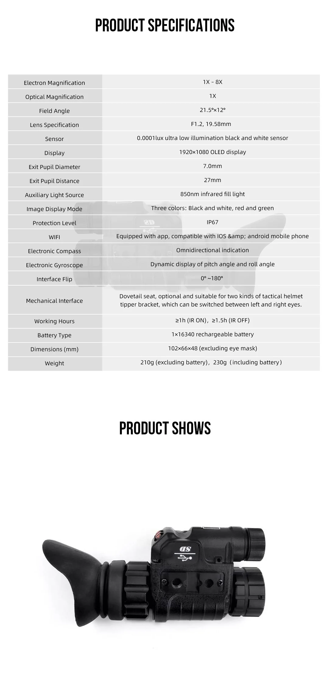 Jpnv14d Digital Night Vision Device Head Mounted Hd Digital Night