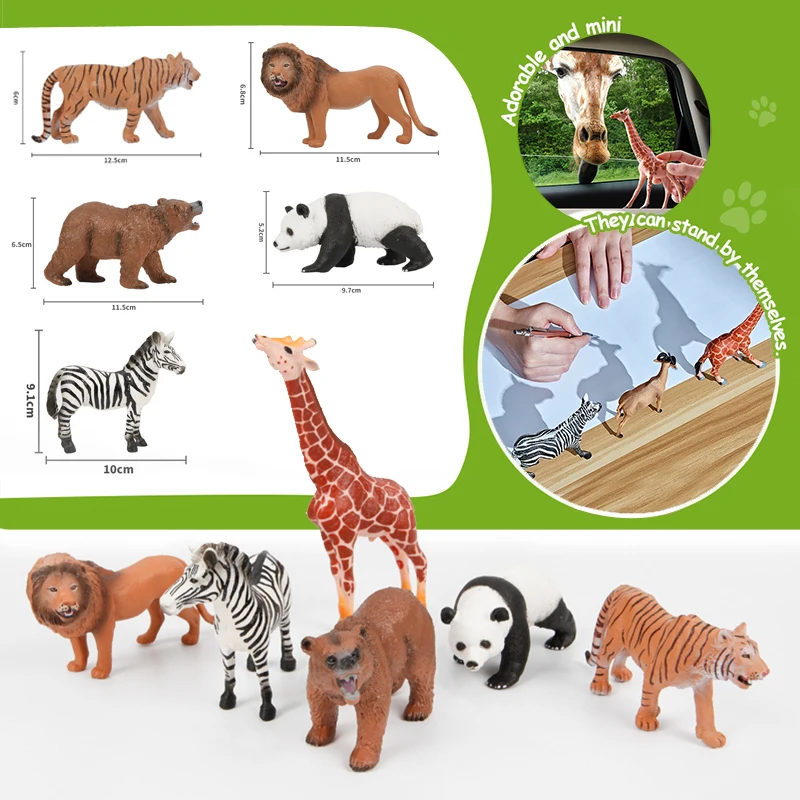 PVC Simulation Solid Plastic Model Lion Tiger Brown Bear Giraffe Wild Animal Toys Animal Figures Figurines Set