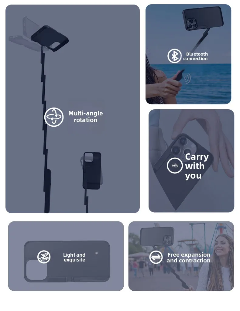 Applicable to iphone 15 Pro Max Phone case Selfie Stick Bluetooth Three-in-one Portable Selfie Stick Mobile Phone Selfie Stick