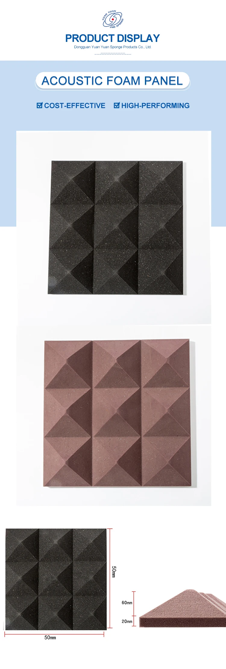Factory Price Pyramid Acoustic Foam Panels 12 Pack Fireproof Studio