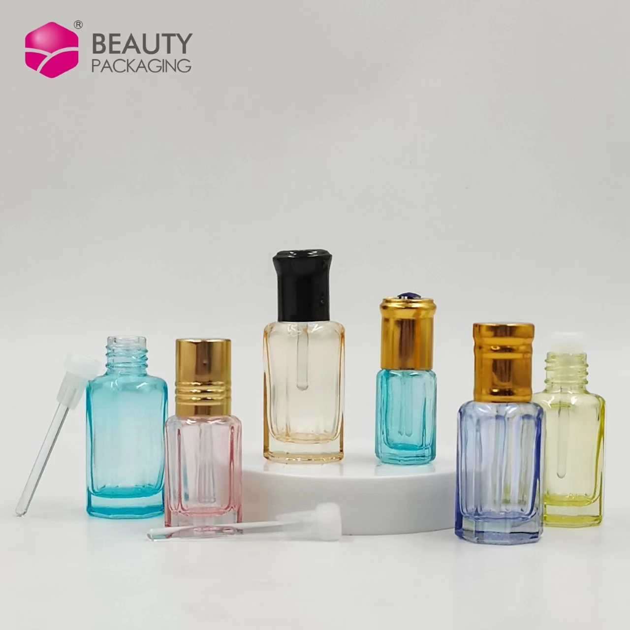 3ml~12ml Octagonal Bottle With Plastic Glass Dip Stick Glass Hand Sample Perfume Essential Oil Bottle
