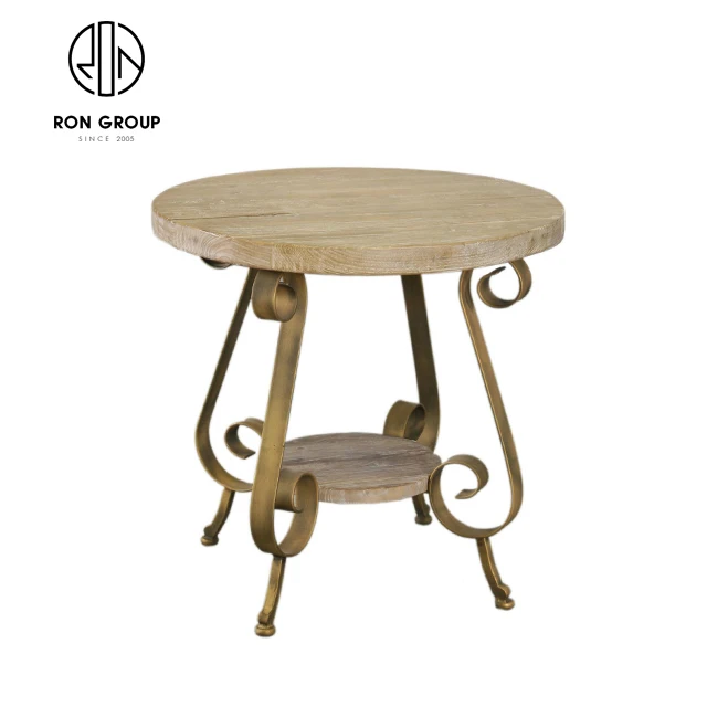 Light luxury nesting round coffee table with metal frame small tray coffee shop furniture wood coffee table