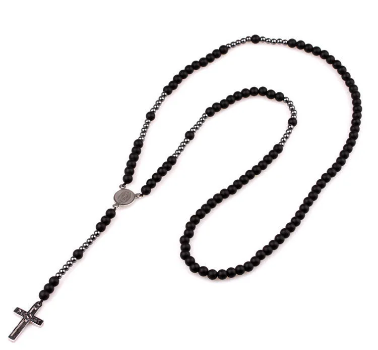Buy Hematite Mens Rosary Necklace Stainless Steel Cross Mens