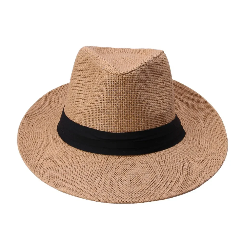 Hot Fashion Summer Casual Unisex Beach Trilby Large Brim Jazz Hat Panama Paper Straw Women Men Cap With Black Ribbon