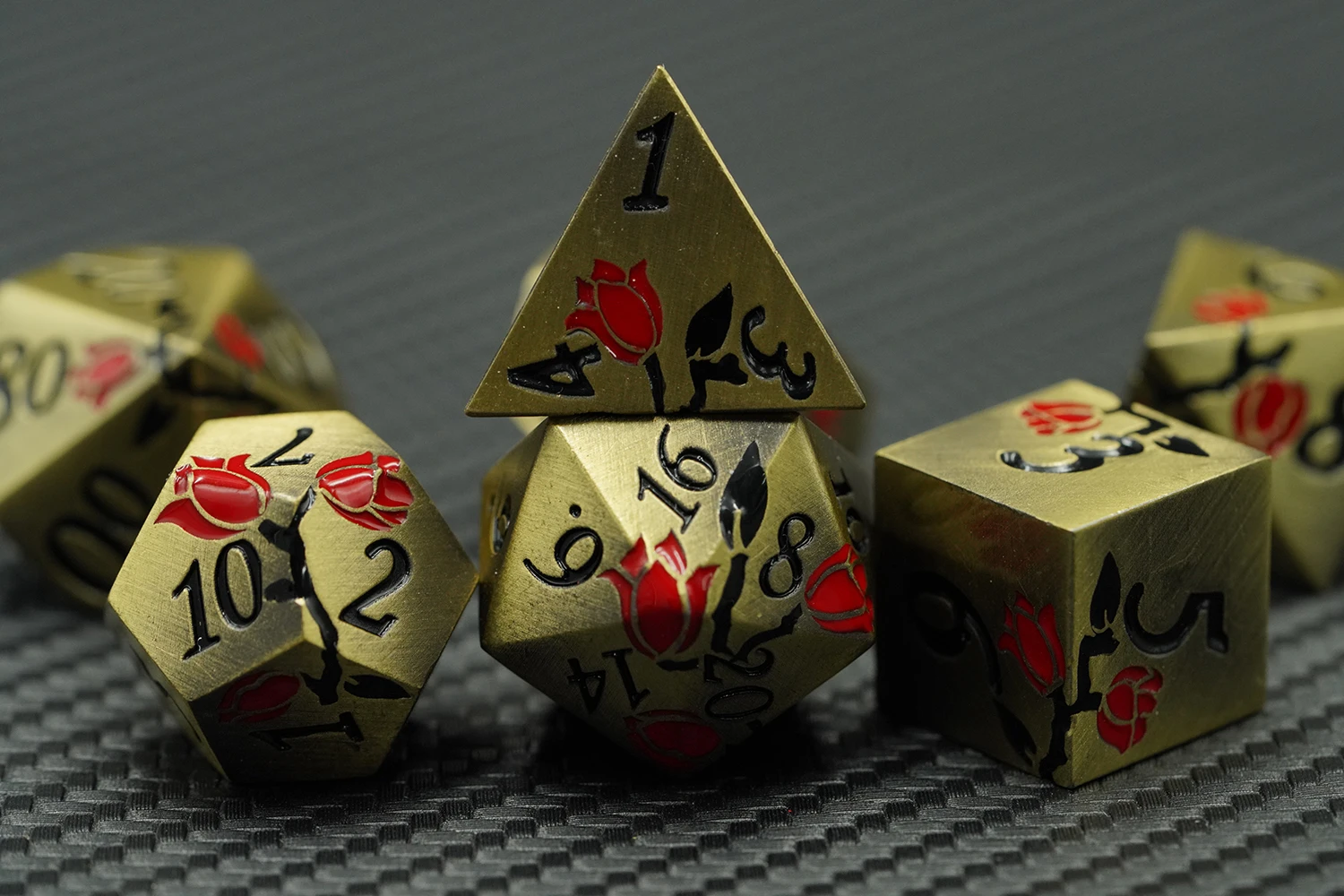 Hot Sale DND RPG Solid Metal Zinc Alloy Dice Set Polyhedral Three Color Rose for DND Gamers factory