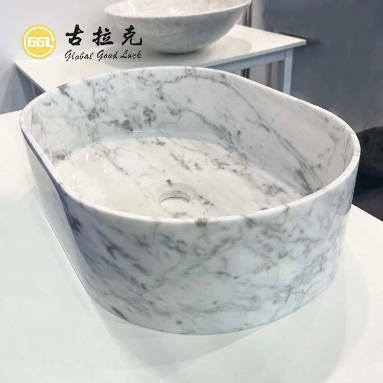 Natural white marble pedestal basin washing sinks for bathroom