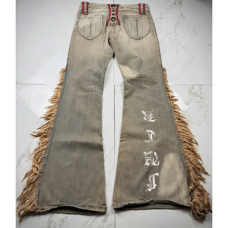 Men's Jeans Manufacturer Premium Wide - Leg Flare with Full - Length Fringe Hip Hop Stretch Ripped Denim Streetwear gallery 5