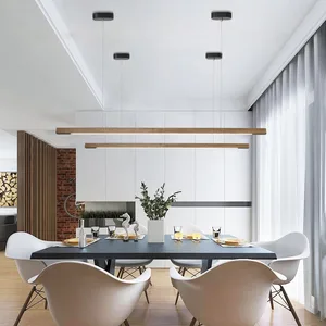 Nordic Style High Quality Wooden Metal Pendant Light Log Color Walnut Chandelier with Remote Control Mode