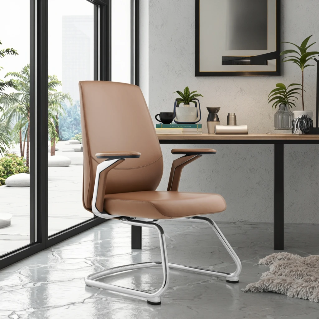 Modern Ergonomic Leather Executive Office Chair with Adjustable Height and Fixed Armrests 6