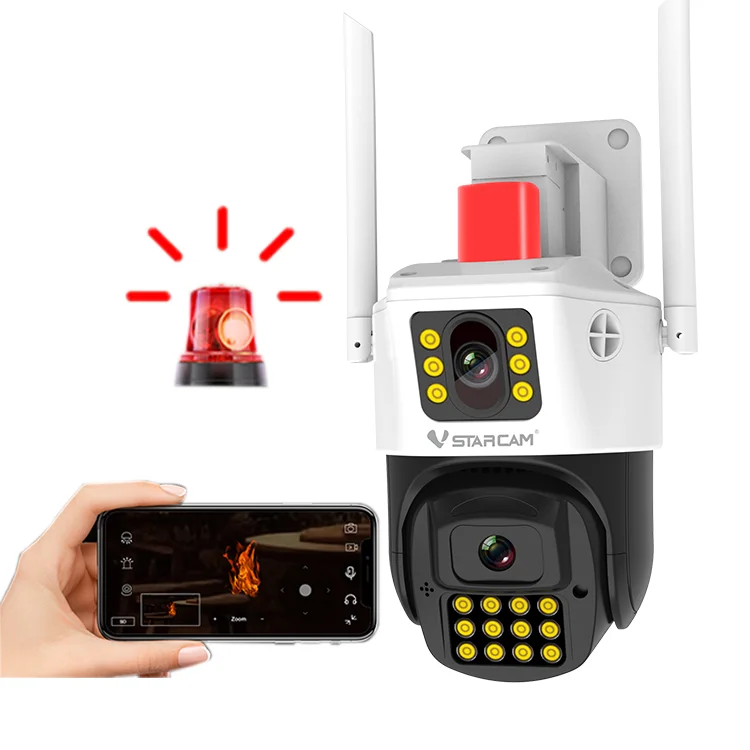 Vstarcam 4G Fire Detection Dual Lens Home Security Camera Smoke Alarm Fire Point Recognition Ip Camera Sim Card Network FG663DR