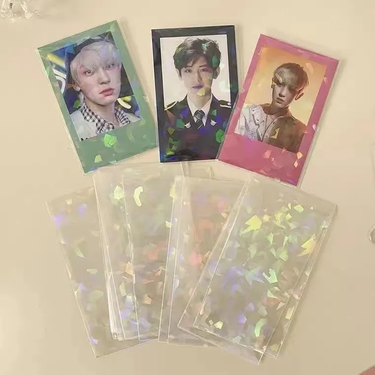clear holographic card sleeves 50pcs Laser Flashing Kpop and more Rainbow Foil Transparent Laser Hologram