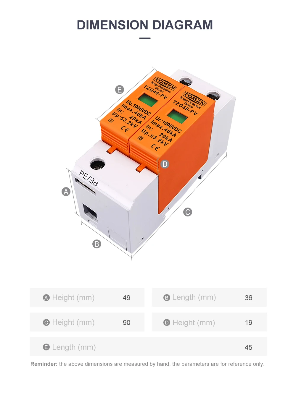 SPD DC 1000V 20KA~40KA House Surge Protector Protective Low-voltage Arrester Device