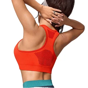 Customized Seamless Women's Yoga Sports Bra  U Neck  Breathable Elastic Sweat Wicking Running Sports Tank Top with Chest Pad