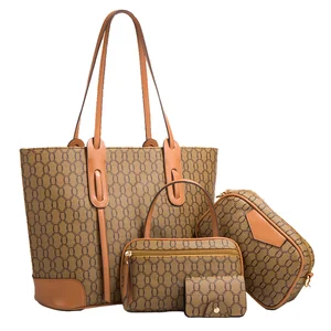 Kalanta New Fashionable Water-Resistant PU Handbags Set Large Capacity Trendy Tote Shoulder Crossbody Bag for Women 4 Pcs