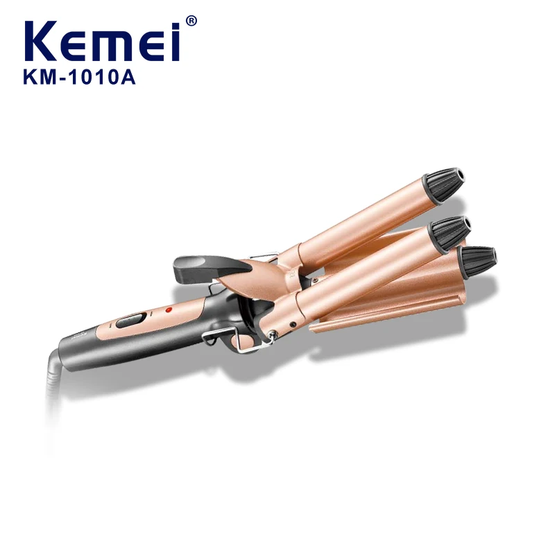 Professional Salon 3 Barrel Curling Iron Km-1010a Hair Styling Tools Ceramic Ionic Curler Automatic Curling Iron