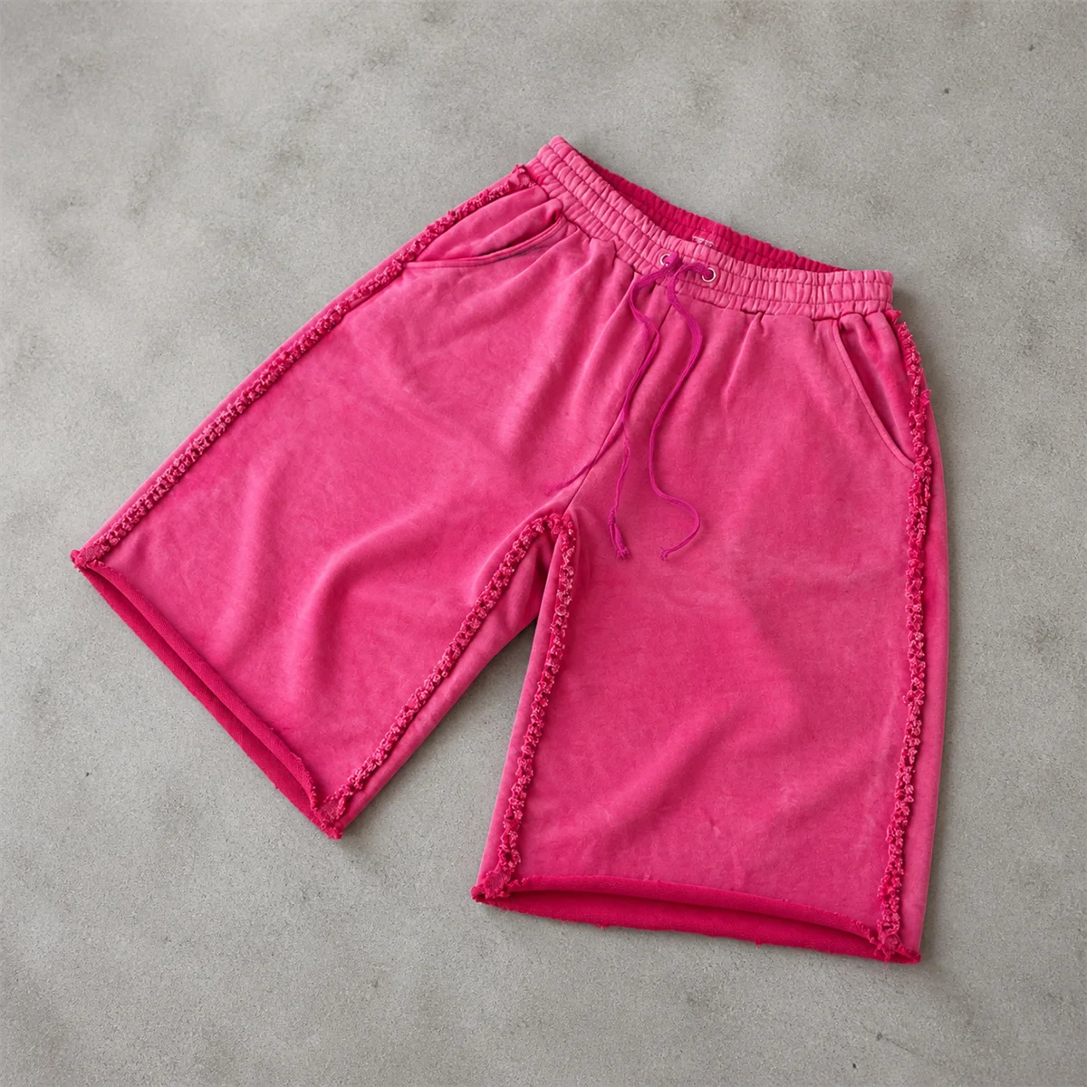 OEM Custom Men's 100% Cotton Heavyweight Knitted Breathable Casual Mid Waist Drawstring Closure Custom Printed Loose Shorts gallery 4