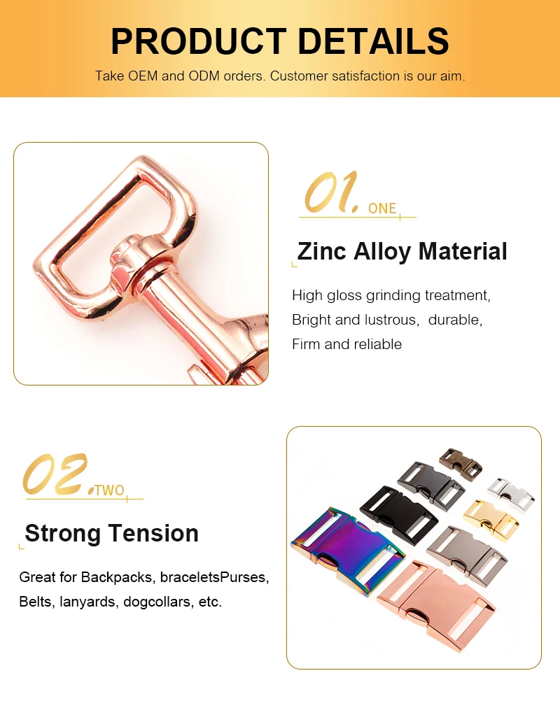 Wholesale High Quality Pet Dog Collar Metal Hardware Rose Gold Side