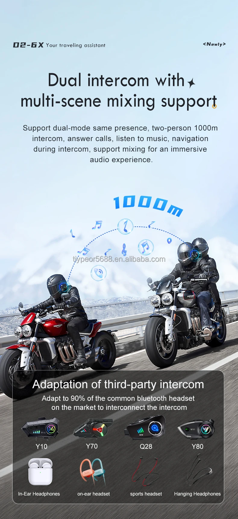 product tiypeor motorcycle intercom helmet wireless headset headphone 6 riders 1000m communicator waterproof music share interphone-5
