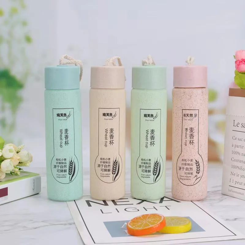 2023 Maixiang Cup Factory Wheat Straw Creative Gifts Cup Student Double Glass Cup Printed logo Advertising Bottle
