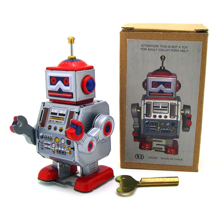 vintage style Retro Style Wind Up Robot Drummer Tin Toy Collectable Gift w/ Key 