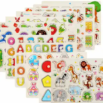 Funny Toddler Pre-School Wooden Jigsaw Puzzles Safe Educational Toys for Kids Baby Hand Grasp Puzzle Games