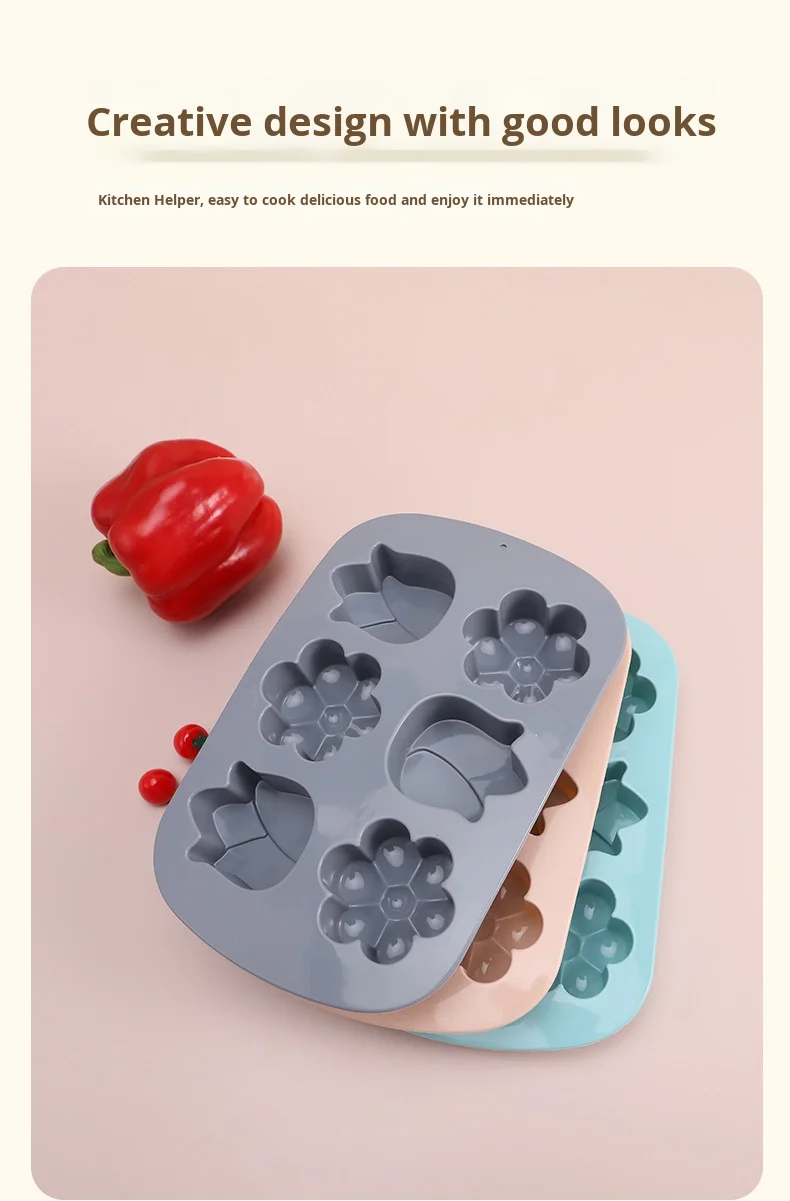 6-Hole 3D Petal Silicone Cake Mold Square Shape Square Children's Complementary Food Steaming/Baking Mold Factory in Stock supplier