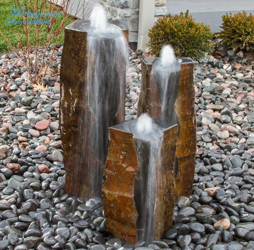 Outdoor Hand Carved Column Natural Basalt Water Fountain For Landscape Garden Courtyard Buy