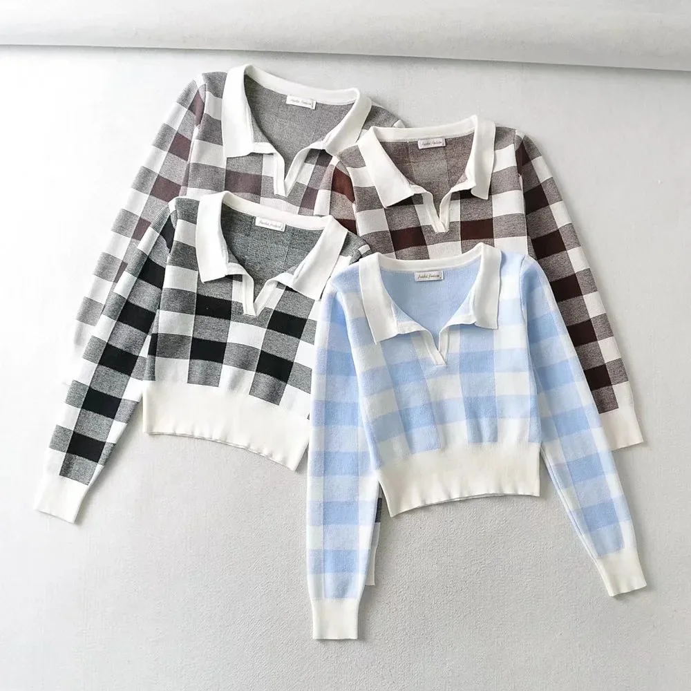 Suéter Vintage A Cuadros Para Mujer,Venta Al Por Mayor,Cuello Tipo Polo,Venta  Al Por Mayor,Otoño E Invierno - Buy Cuello De Polo Comprobar Tops,Damas  Compruebe Cuadros De Suéter,Vintage Comprobado Suéter Product on Alibaba.com