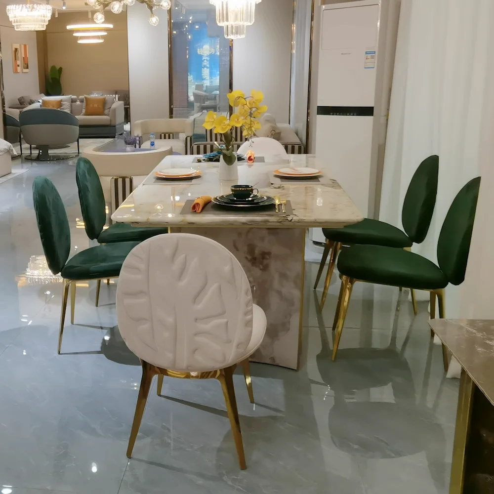 Italian Gold Stainless Steel Modern Round Marble Top Dining Table 8