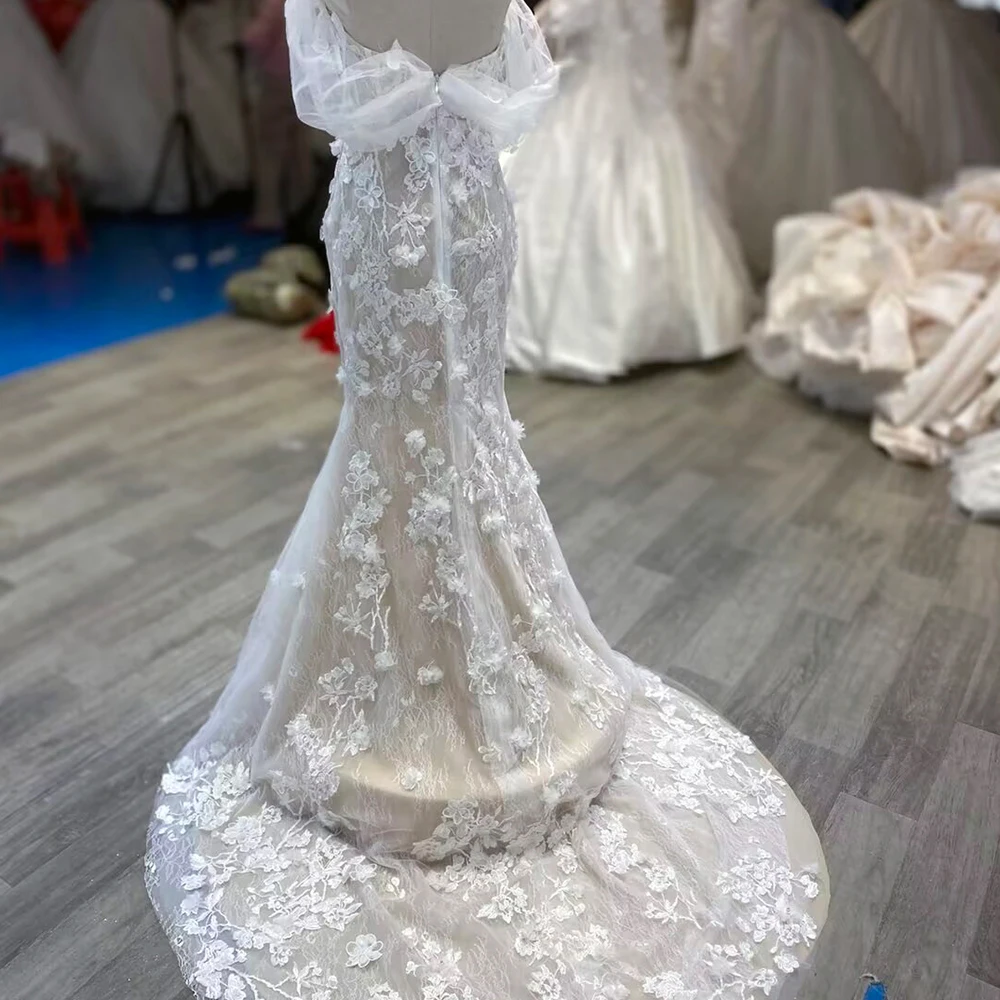 fitted lace wedding dress Illusion Neck 3D Floral Lace Mermaid Wedding Gown main image 0