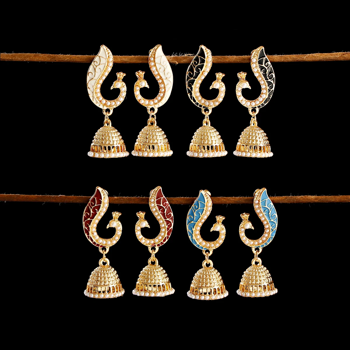 Retro Indian Bollywood Kundan Peacock Jhumka Jhumki Drop Earrings Gypsy Jewelry 