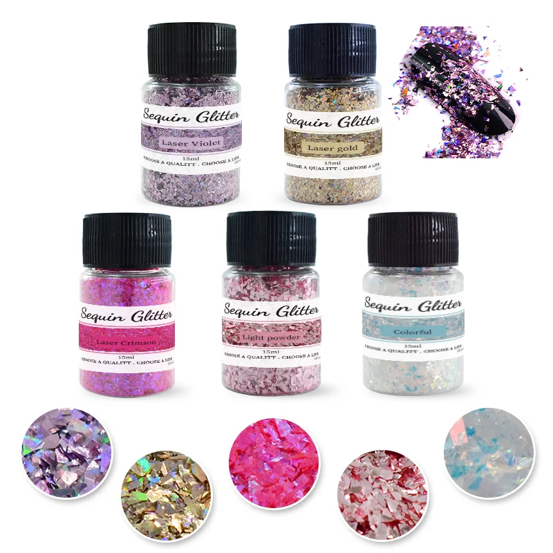 2*2mm 5 Colors/set 15ml/bottle Super Shiny Glitter Powder For ...