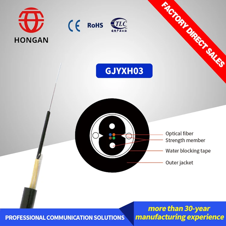 Duct Type Ftth Drop Fiber Optic Cable 1 2 4 Core Singlemode And Multimode Optical Fiber Lszh Pe