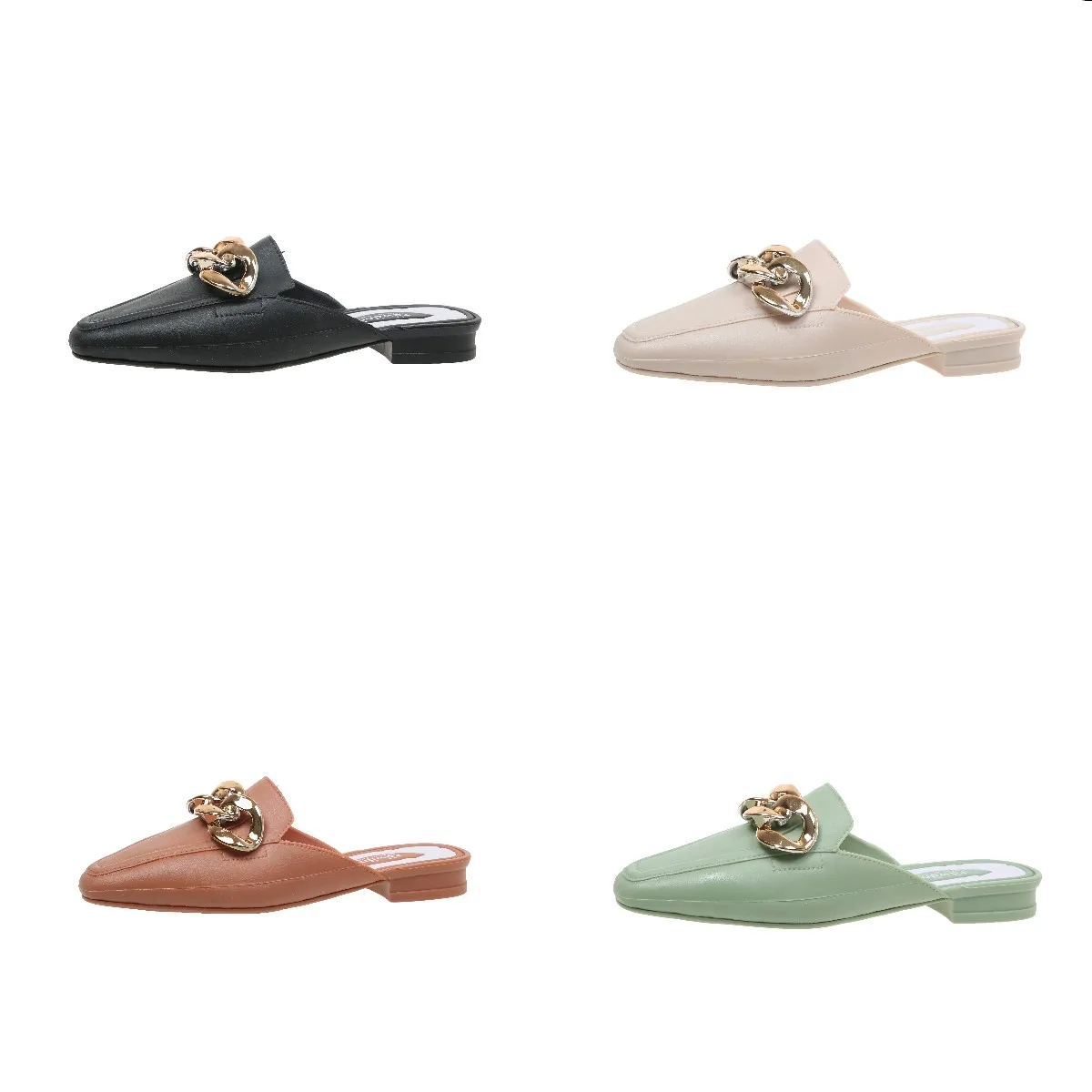 2021 Shopee летние новые модные полуботинки женские босоножки с открытой пяткой; Тапочки 3 больших золотых колец цепь для женская обувь