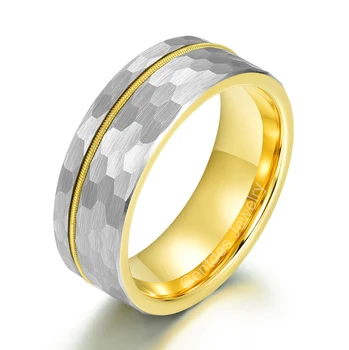 Getdes Jewelry Dropshpping Harmmered 8mm Inlay Gold Guitar String Men Rings  Tungsten Ring Wedding Jewelry In Stock