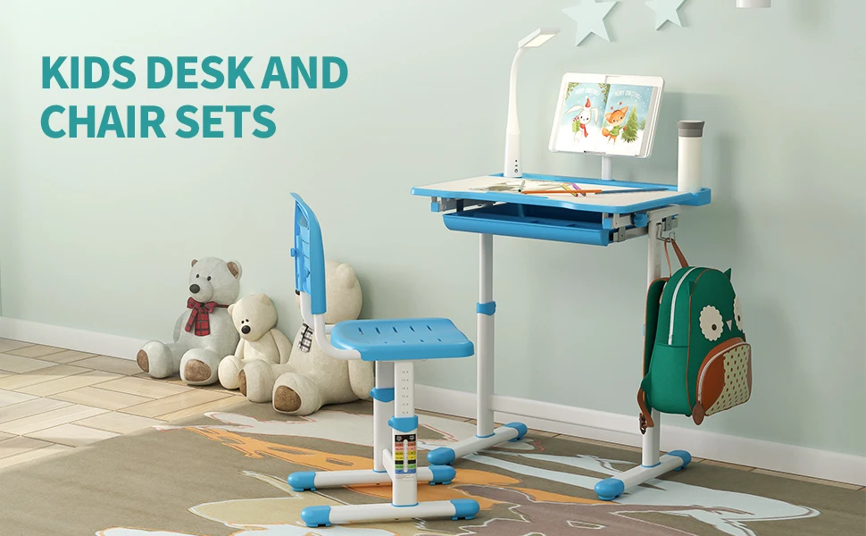 Children Drawing Study Table Chair Set Pink Blue Home Use Student Chair