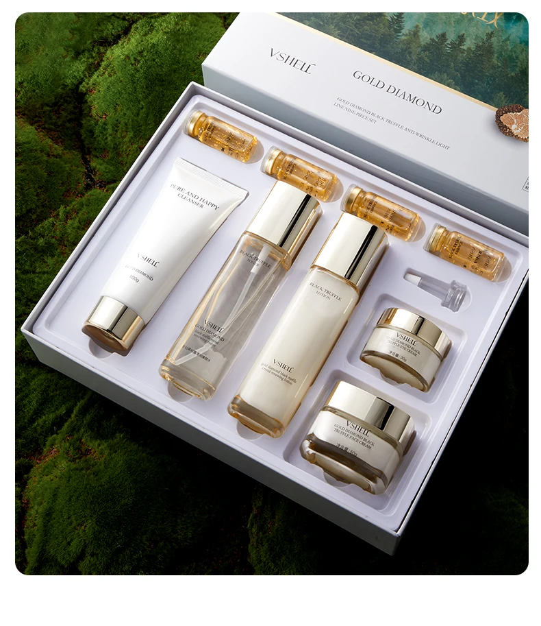 Vshell Gold Diamond Black Truffle Skincare Kit 9piece Antiwrinkle