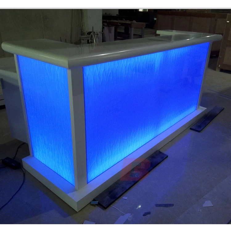 Simple Design Solid Surface Top Small Bar Counter Designs Mini Hotel Bar Counter with LED Light