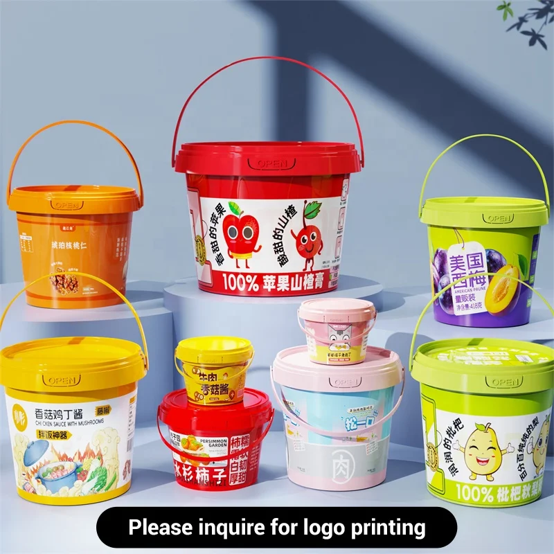 Wholesale Small Printing Plastic Buckets with Lids Food Packaging Storage Plastic Boxes for Yogurt Biscuit Cookies Candies Pack
