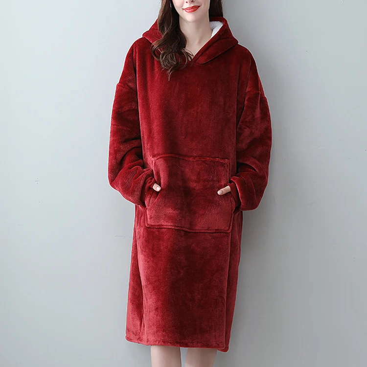 Amazon Supplier Women Hoodie Robe TV Blanket Plus Size Custom Long Men Sleepwear Bath Robe Nightgown