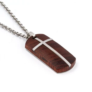 Elegant Gentleman Jewelry Style Tizti Men's Stainless Steel Jewelry Bubinga Wood Necklace with Chain