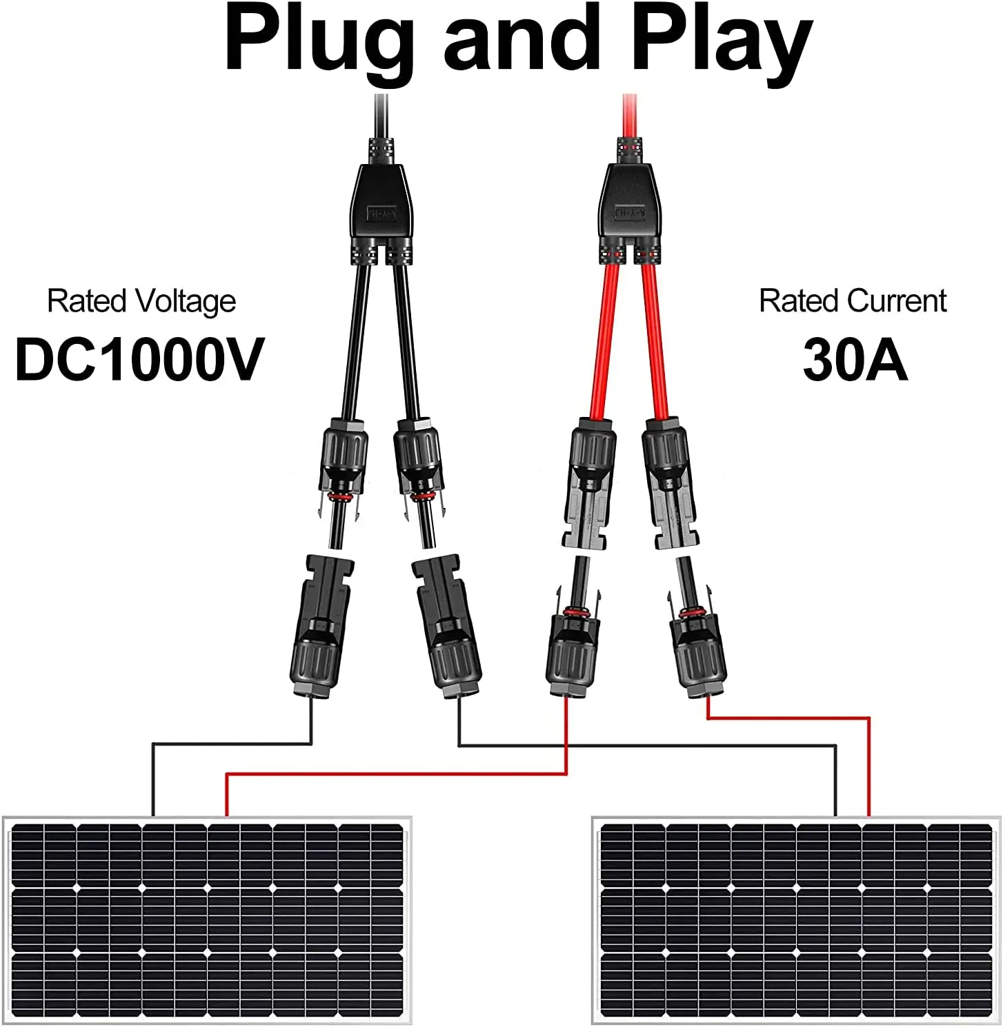 Solar Panel Connector 1 To 2 Solar Cable Combiner Y Branch Connector ...