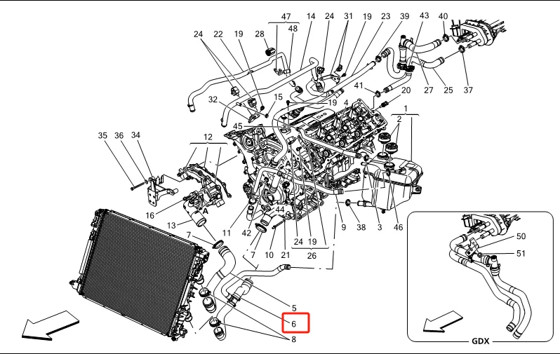 Hot Sell Radiator Hose Lower Tee Auto Parts For Maserati Ghibi Quattroporte V6 670001321 670031894 Rubber Material factory