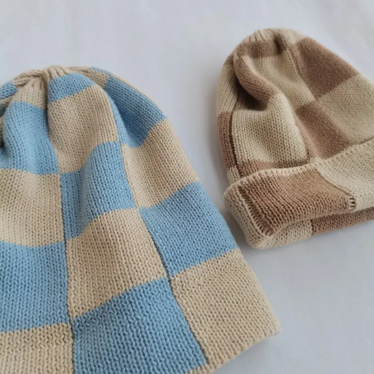 New fashion winter sweater baby hat double ball wool cap pure color children's knitted beanie