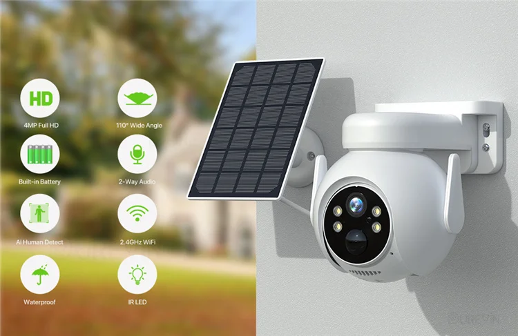 ICSEE Low Power LTE Sim Card Camara De Surveillance Sans Fil 4MP 2K Wifi 4G Sim 3W Solar Panel Battery CCTV PTZ Camera Outdoor