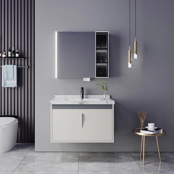 Furniture Wall Mounted Plywood Vanity Bathroom Sink Cabinet Set with Led Mirror Drawers Bathroom Cabinet