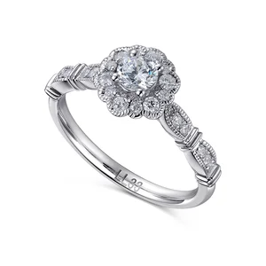Luxury 9k 14k 18K White Gold Vintage Style 0.26 Carat Diamond Ring for Women Engagement